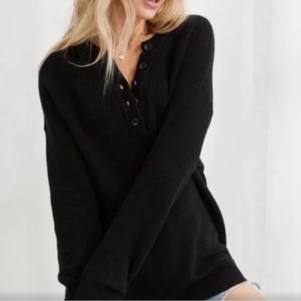 aerie oversized waffle henley sweater